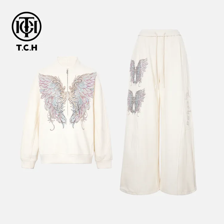 TCH【气质穿搭】冬款慵懒风时尚烫钻休闲米色女装套装T75D07E1048