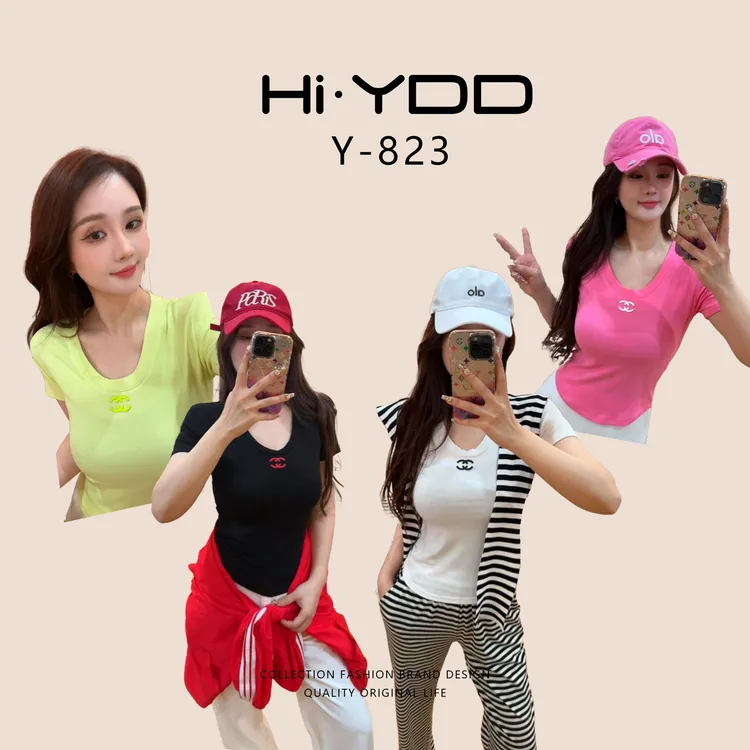 YDD•「Y-823」法式多巴胺大领口慵懒风透气凉感短袖上衣AZ-9021