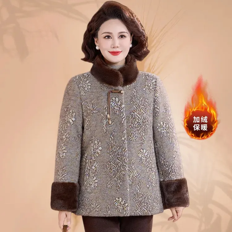 栀子江南冬季中老年妈妈装中年加厚加绒棉服气质国风保暖盘扣外套