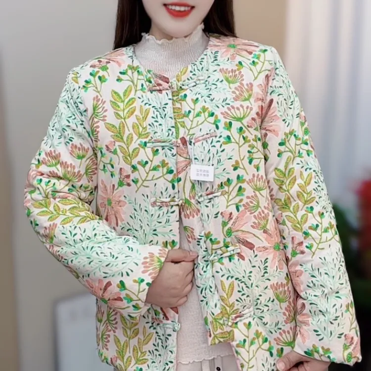 【新疆长绒棉】中式国风加棉棉衣女冬季印花盘扣高级感加厚显瘦棉服