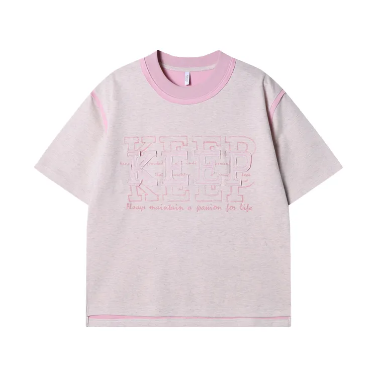 夏季高级感新款潮牌撞色字母印花刺绣圆领短袖T恤休闲百搭宽松