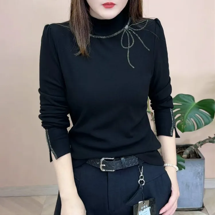 2025秋冬新款半高领时尚长袖T恤修身显瘦小衫减龄女士打底衫8233