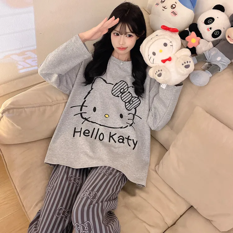 少女睡衣纯棉春秋季长袖可爱卡通胖mm初中高学生家居服女款套装冬