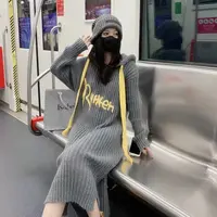231通用连衣裙中长款慵懒风显瘦过膝长袖连帽毛衣裙