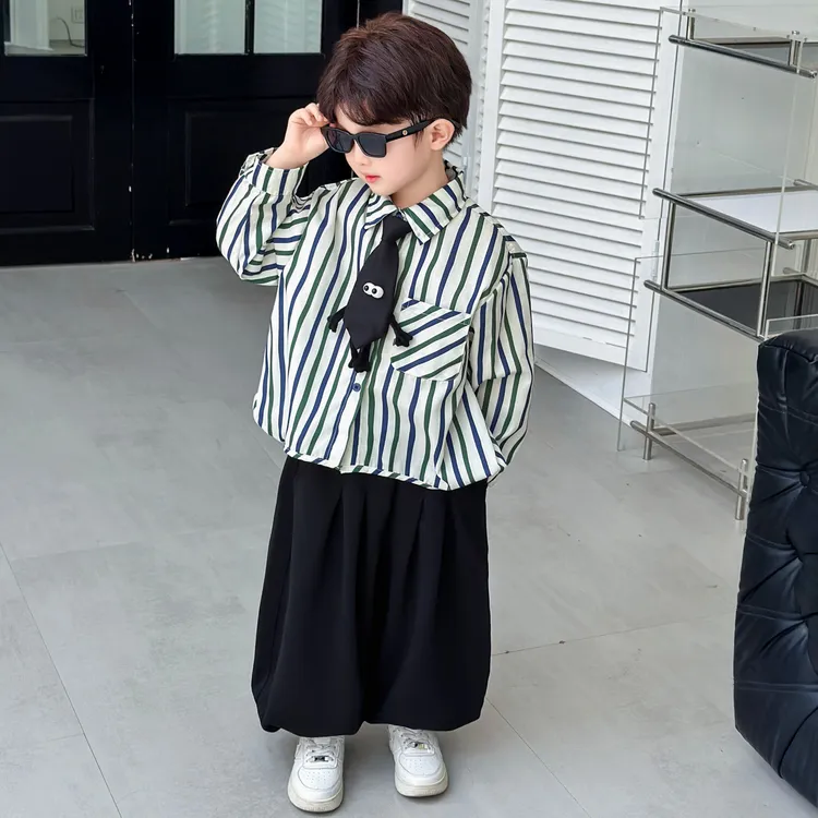 儿童韩版衣服2025新款秋季潮酷男童套装男孩春秋装宝宝衬衫两件套