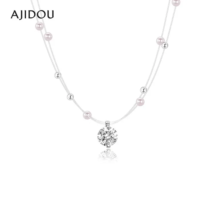 【一只璐甄选】F052阿吉豆仿珍珠合成立方氧化锆双层人鱼之泪短链