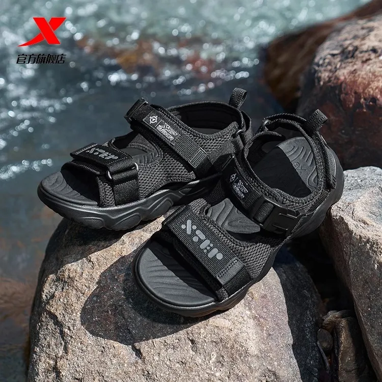 特步猫爪凉鞋男鞋魔术贴轻便沙滩凉鞋夏季新款网面透气男子运动鞋