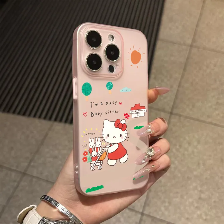 购物凯蒂猫半透磨砂适用苹果16Promax手机壳iPhone15卡通14防摔