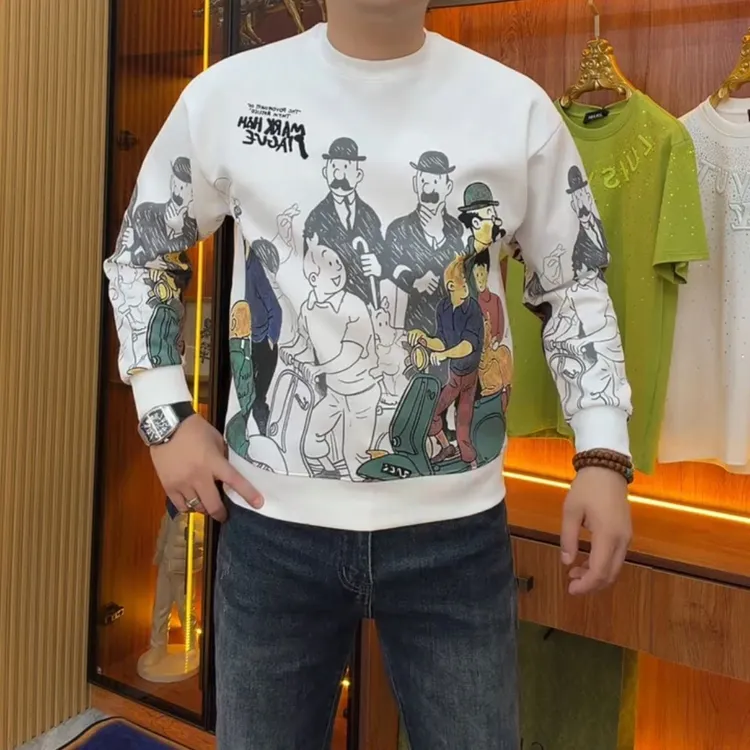 2025新款男士卫衣质量款加绒加厚彩印潮牌休闲百搭帅气长袖打底衫