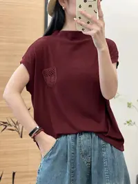 复古高领宽松休闲小飞袖上衣（小口袋）