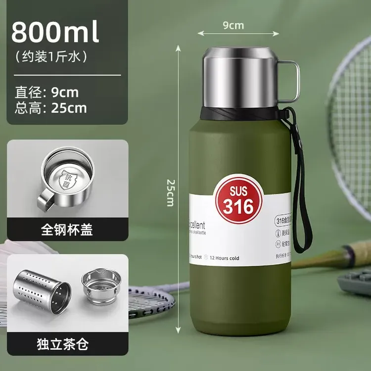 不锈钢内胆真空全钢保温壶户外运动800ML大容量保温杯