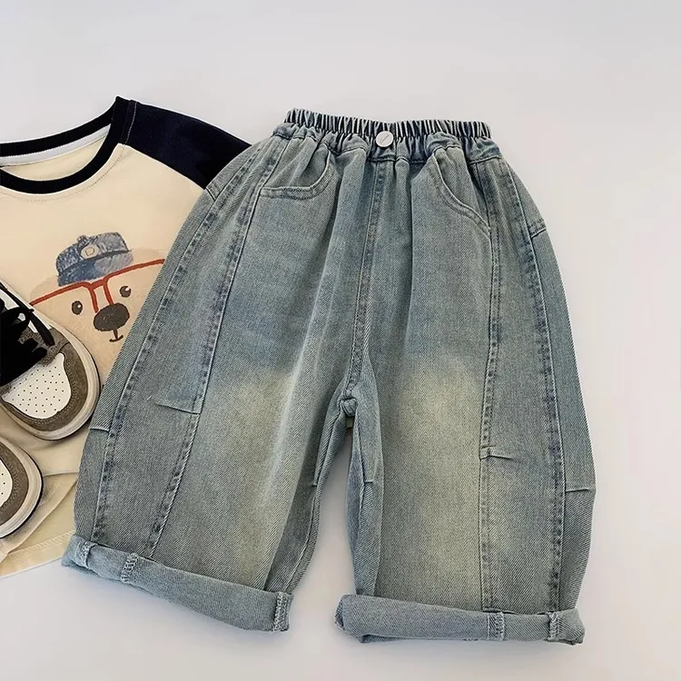 儿童牛仔裤2025新款春季男女宝宝纯色休闲直筒裤中小童洋气阔腿裤