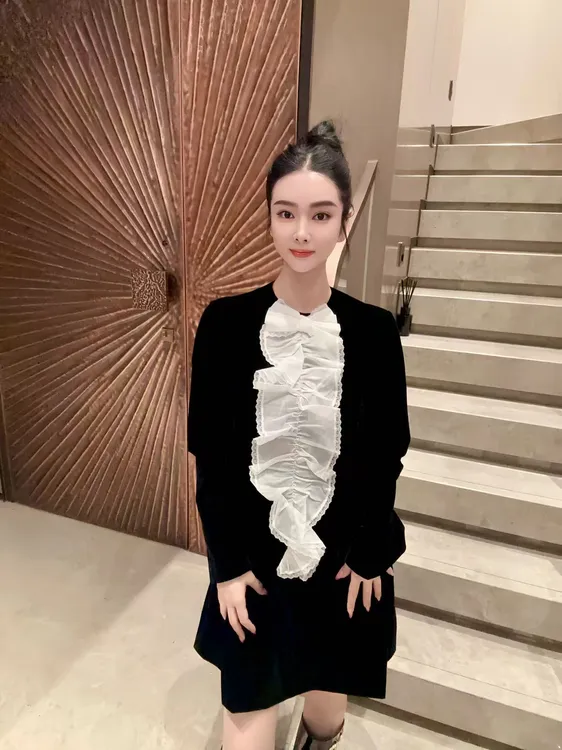 DL乐乐家【浪漫魔法】法式温柔风黑白撞色蝴蝶结高级感减龄连衣裙