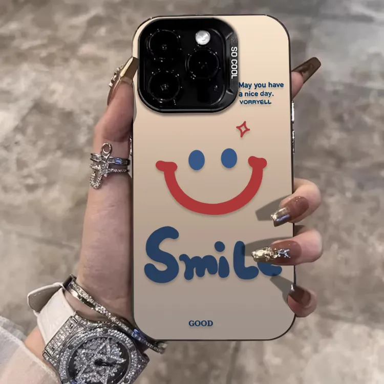 英文笑脸适用苹果16promax手机壳iPhone15硅胶14保护套17新款卡通