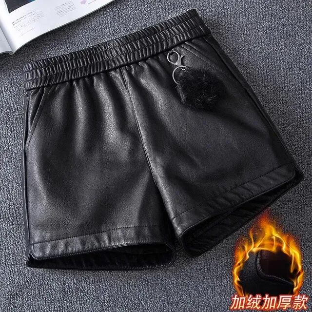 海宁绵羊皮短裤女2025秋冬新款真皮皮裤松紧腰A字阔腿裤时尚靴裤