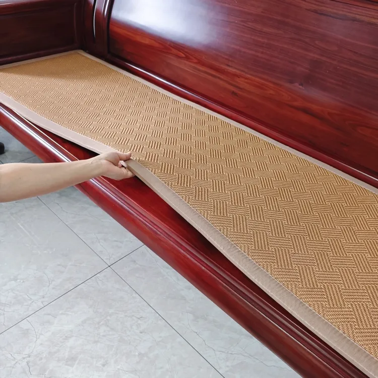 加厚凉席实木沙发垫防滑夏季冰丝复古藤高弹海绵长椅四季通用凉垫