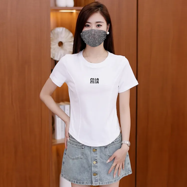 2025夏季新款短袖T恤圆领上衣百搭时尚洋气减龄遮肉显瘦薄款内搭