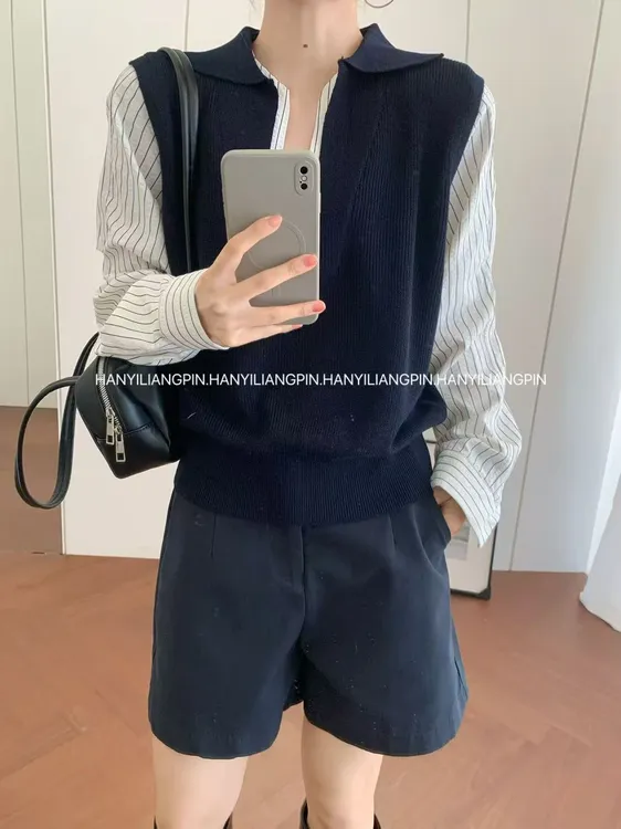 【拼接针织衫】韩系假两件拼接上衣