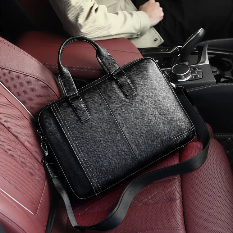 公文手提包男士横款方形商务头层牛皮A4文件包黑色斜挎会议包包袋