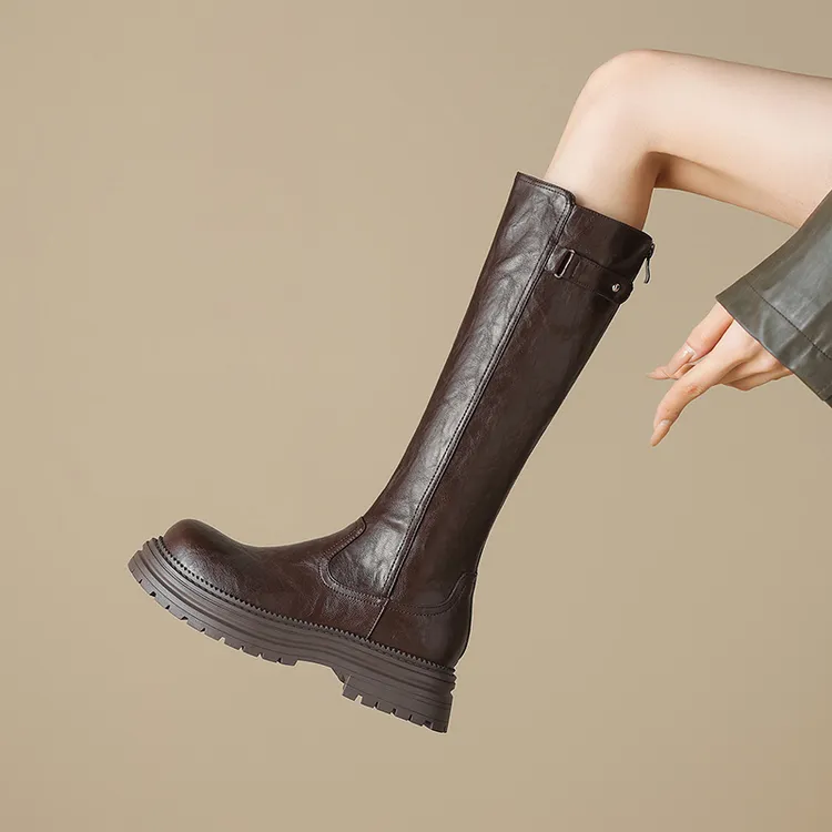 大筒围女靴胖mm40-43粗跟骑士靴女2025冬新款爆款厚底粗腿长筒靴