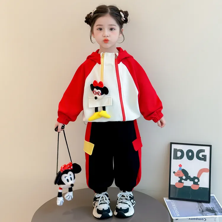 女童卡通连帽套装洋气儿童春秋季新款女宝宝休闲两件套小女孩时髦