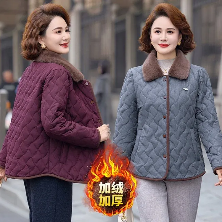 50岁中老年妈妈装洋气加绒保暖短款棉衣秋冬新款女士休闲百搭外套