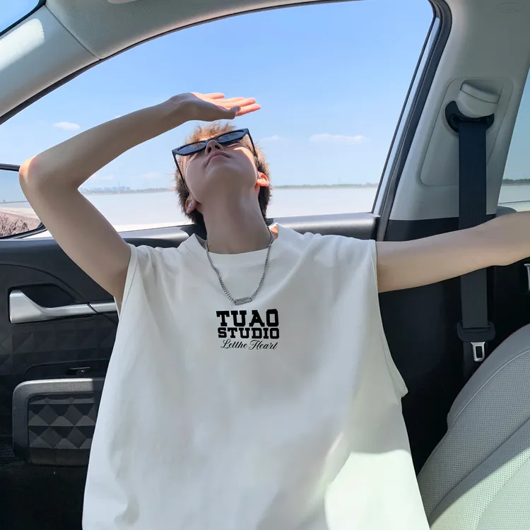 美式背心男生衣服高级感穿搭夏日ins潮流外传印花宽松圆领无袖T恤