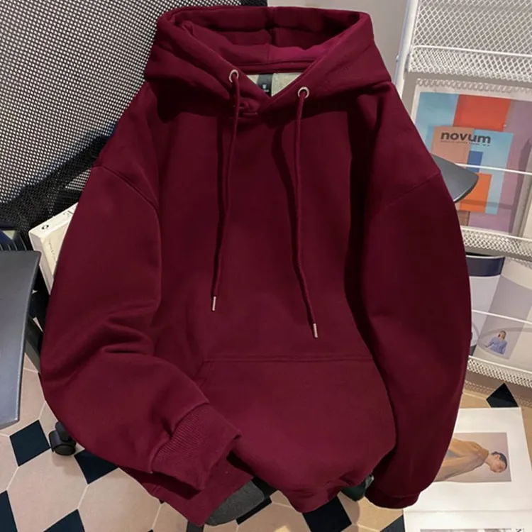 简约纯色连帽卫衣厚男女大童情侣外套秋冬加绒宽松百搭跑步服上衣