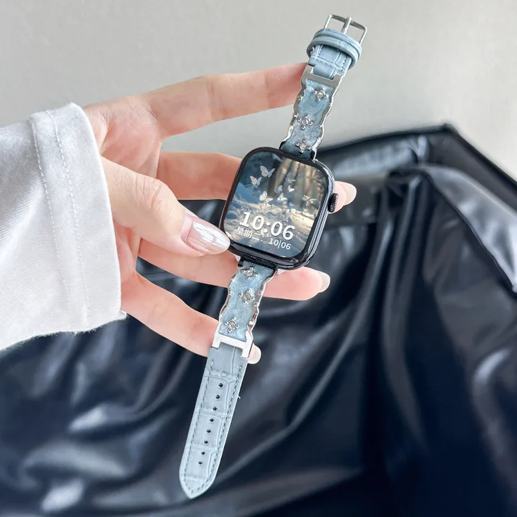 鎏金弯片拼皮表带适用iwatch S11手表applewatchS10苹果手表9配件