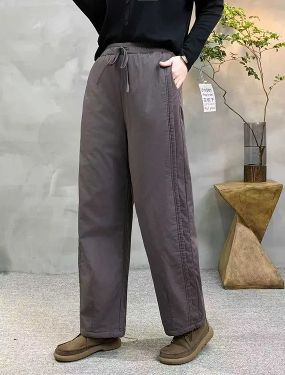 【童童轻奢】2025冬款直筒纯色保暖复古时尚百搭宽松高腰休闲棉裤