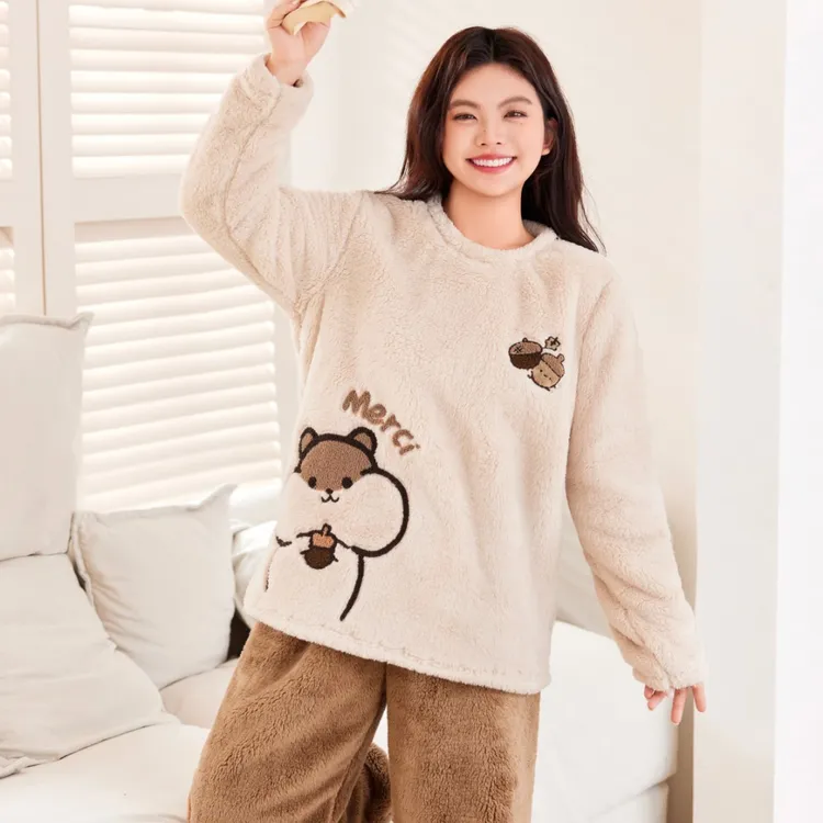 【现货350g珊瑚绒】MsShe大码女装2025冬装睡衣家居服套装M2510119