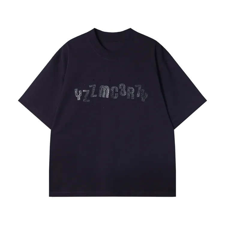 夏季高级感新款美式潮牌重磅阔版T恤男字母印花烫钻设计款短袖