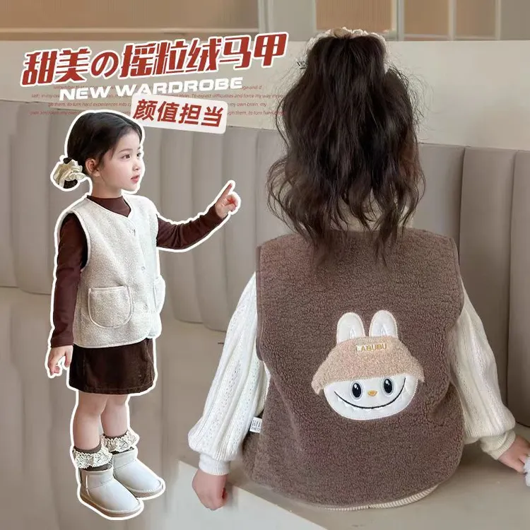 儿童马甲秋冬季2025新款仿羊羔毛女宝宝冬装加绒外穿背心潮