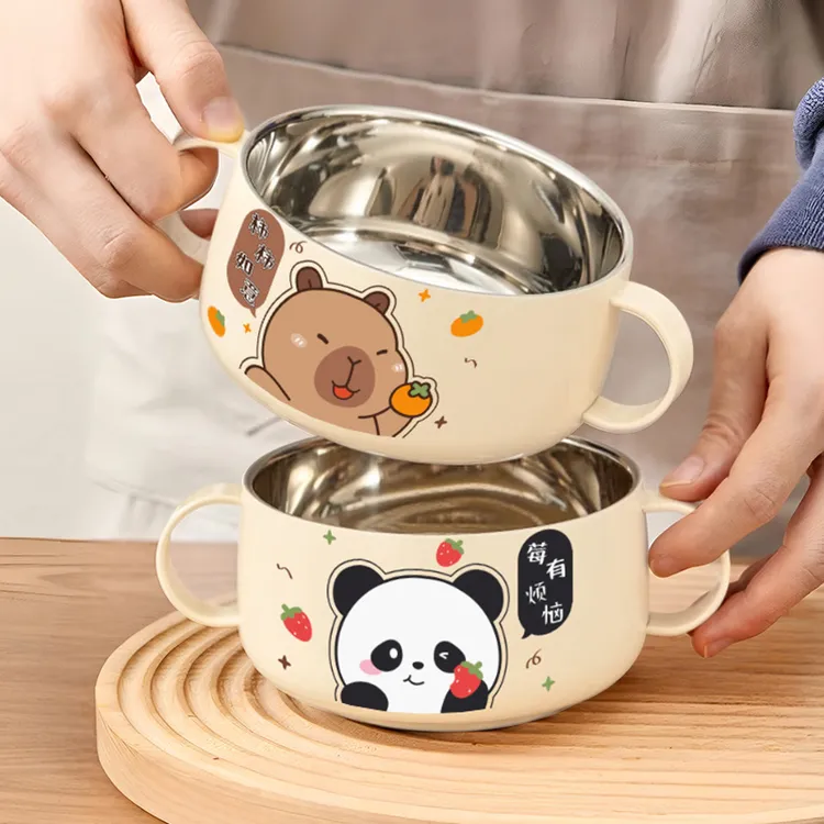 食品级316L不锈钢儿童碗吃饭专用宝宝辅食餐具双层防摔防烫双耳碗