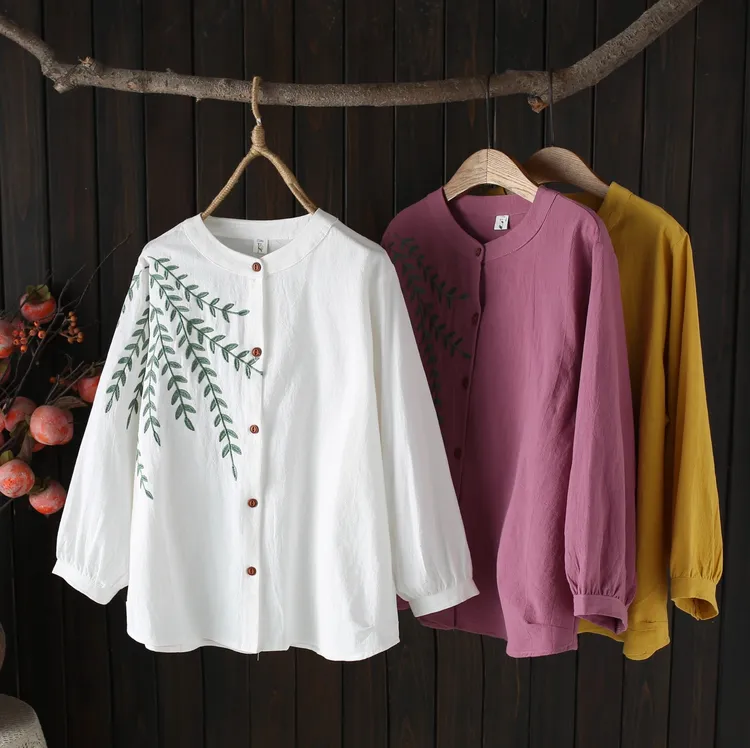 大码女装 胸围108-132 衣长64-70树叶刺绣衬衣2025年夏季新款上衣
