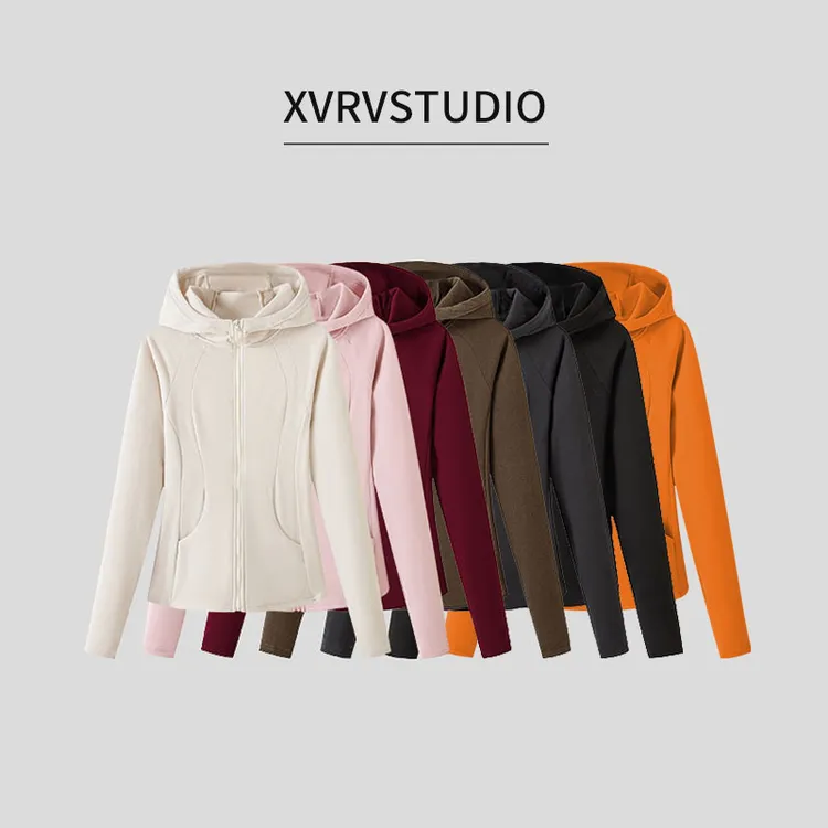 XVRV2025新款加厚连帽跑步运动外套女休闲防风修身显瘦保暖上衣