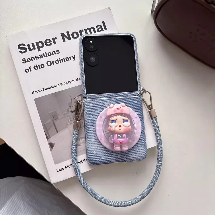 牛仔色皮纹星星哭娃适用华为purax手机壳pocket2荣耀magicvflip2