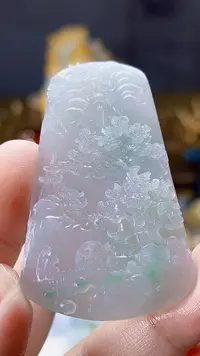 天然缅甸翡翠冰胶牙签工山水牌毛货买断需抛光尺寸高56宽33厚5