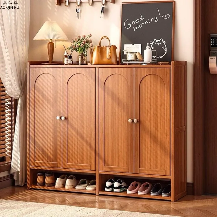 奥沁瑞鞋柜家用楠竹带门鞋柜入户玄关收纳柜一体靠墙大容量鞋架