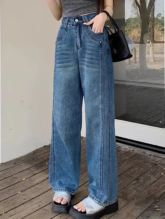 阔腿牛仔裤阔腿裤女春季新款复古高腰显瘦百搭胖m梨形身材直筒裤