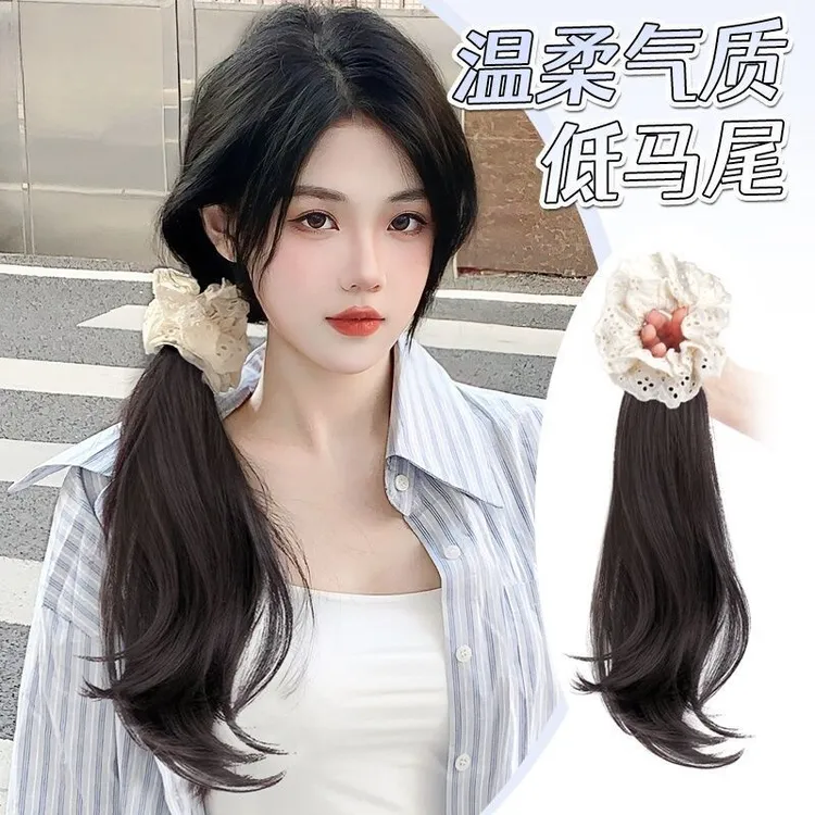 假发辫马尾女仿真发抓夹款轻盈无痕蕾丝发圈氛围感侧假发马尾辫子