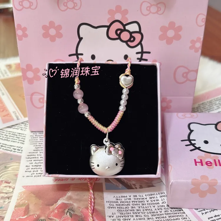 吊坠足银 足银999kt猫纯银项链凯蒂猫可爱七夕送女友六一儿童礼物