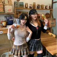 popchee｜牛津预科生｜3色假两件针织打底衫！桃心领收腰好版型～