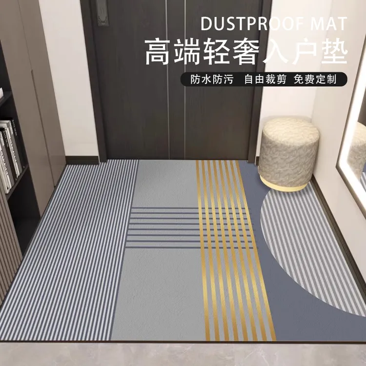 高端轻奢入户门地垫皮革PVC免洗可擦大门口进门脚垫玄关地毯高级