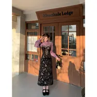 现货一生罗曼【紫霞】法式复古高级感气质休闲长袖连衣裙L1582