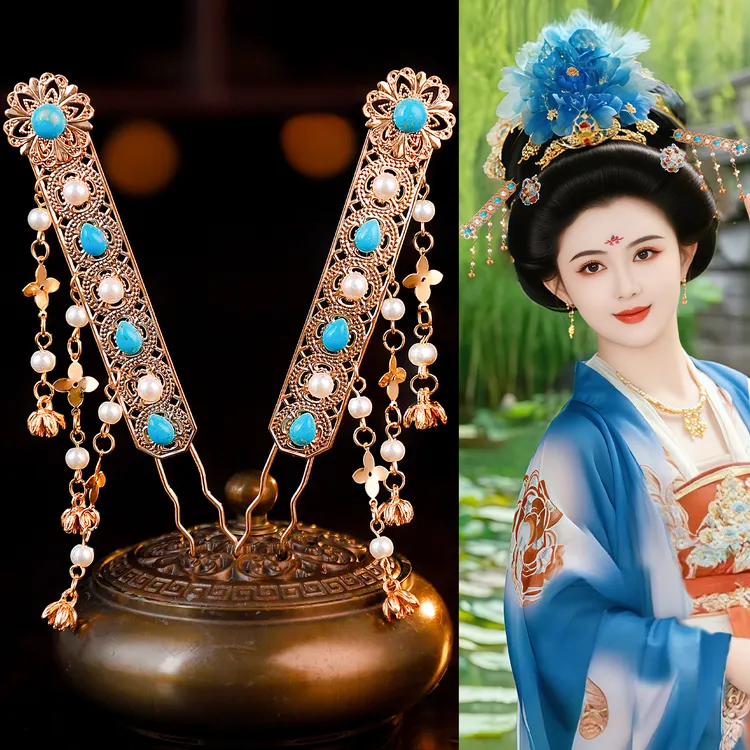 古风汉服发饰百搭气质手工合金发钗流苏复原唐风头饰写真影楼配饰