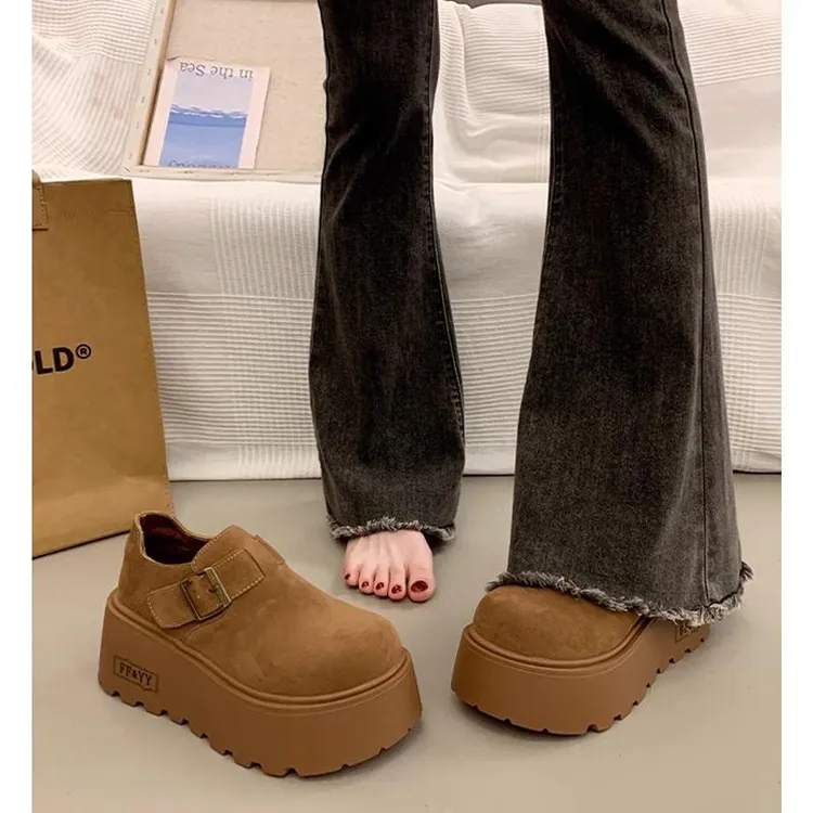 勃肯鞋女2025新款秋冬7cm厚底配阔腿裤单鞋增高小个子松糕鞋棉鞋