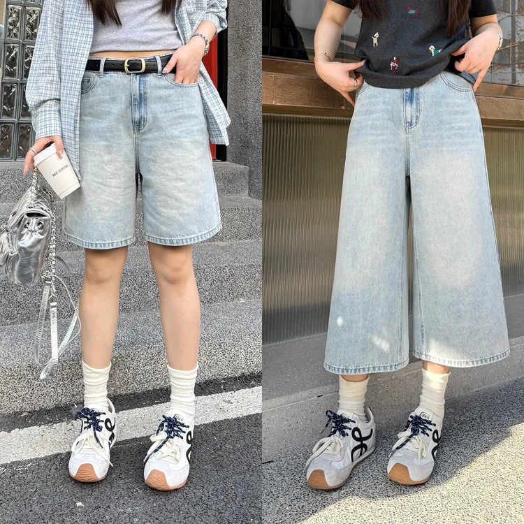 裂渡宣宣【冰川蓝调】微胖大码女夏百搭五分八分牛仔短裤ZY504F45
