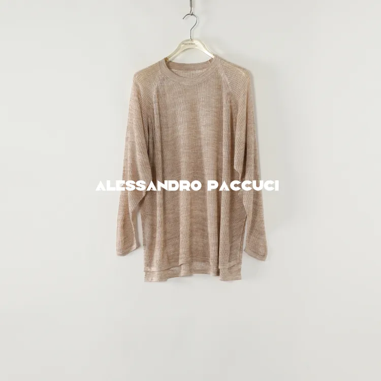 AP洛哥52094ST【悠韵】亚麻镂空圆领插肩袖侧开叉百搭长袖套头衫