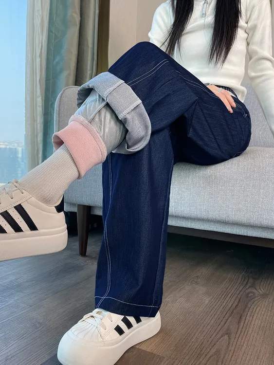 牛仔羽绒裤冬季外穿新款东北加绒新款冬天洋气裤子加厚牛仔裤女装